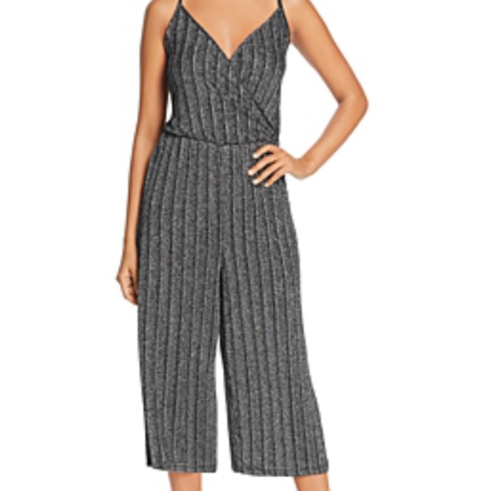 Cropped Jumpsuit In Black With Silver Lurex